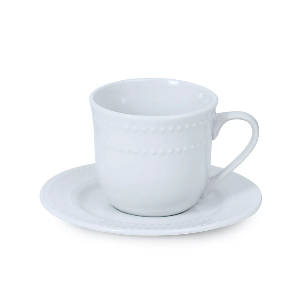 Set 4 Taza De Té Con Plato Loza Blanca