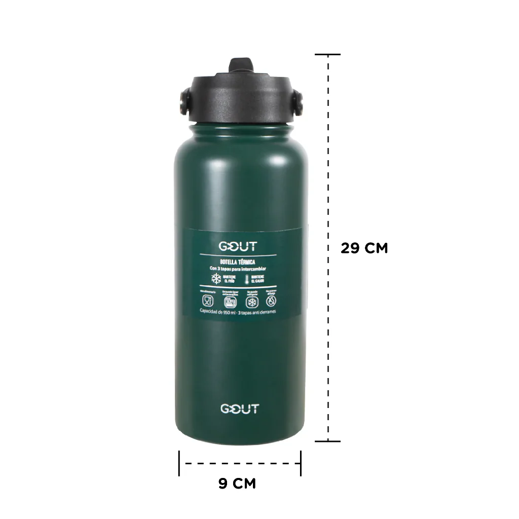 Botella Térmica 950 Ml Gout - 3 Tapas Color Verde - Image 3