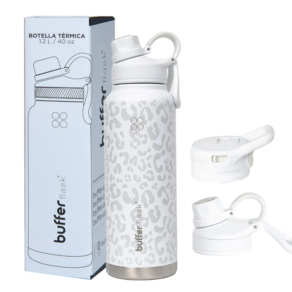Botella Agua Térmica Buffer Paine 1,2Lt  + 2 Tapas Ice Leopardo