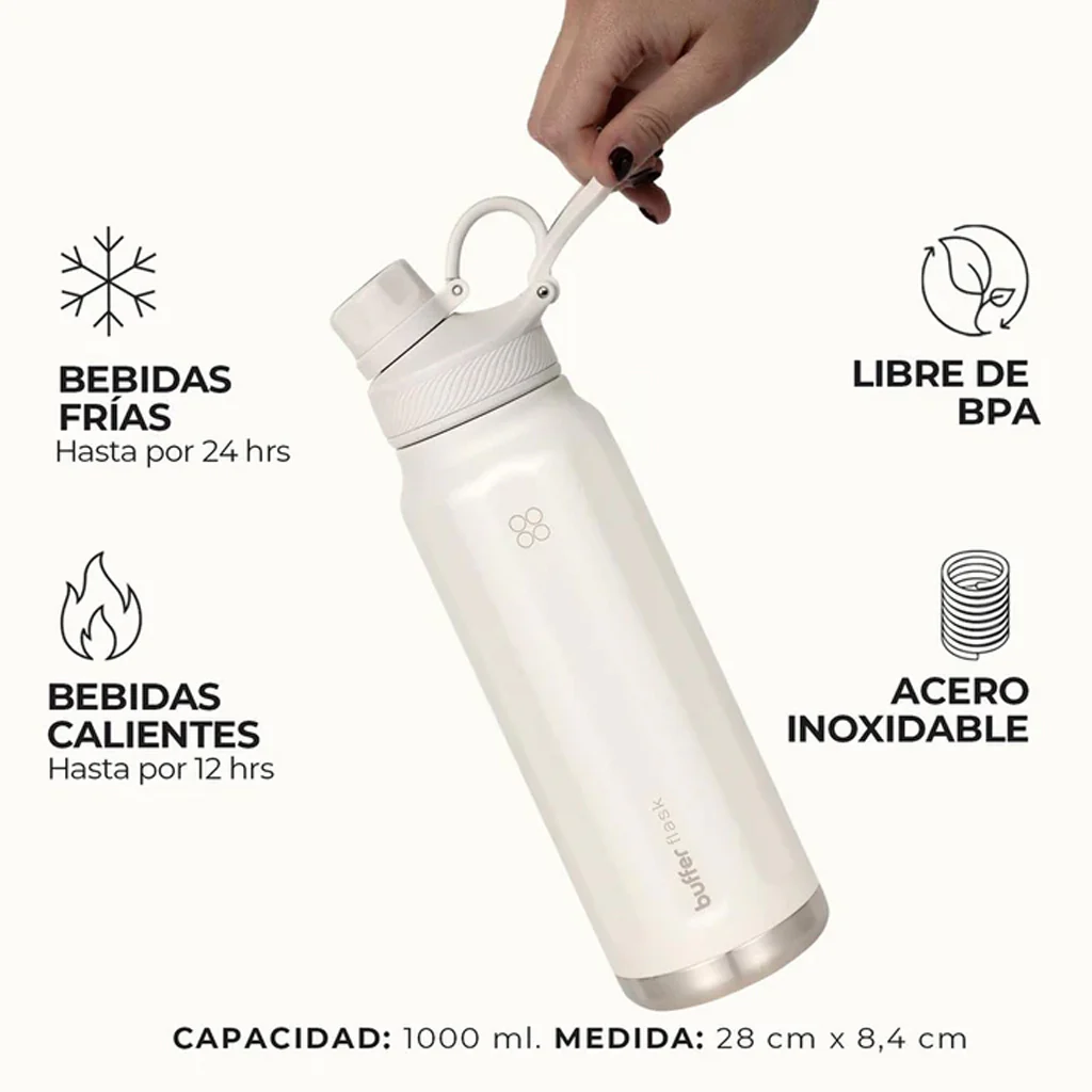 Botella Agua Térmica Buffer Paine 1Lt  + 2 Tapas Ivory - Image 2