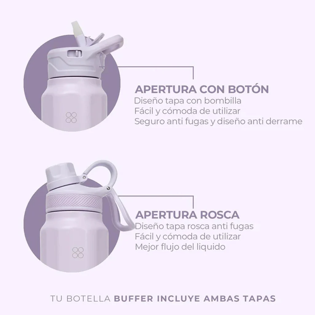 Botella Agua Térmica Buffer Paine 1Lt  + 2 Tapas Lilac - Image 4