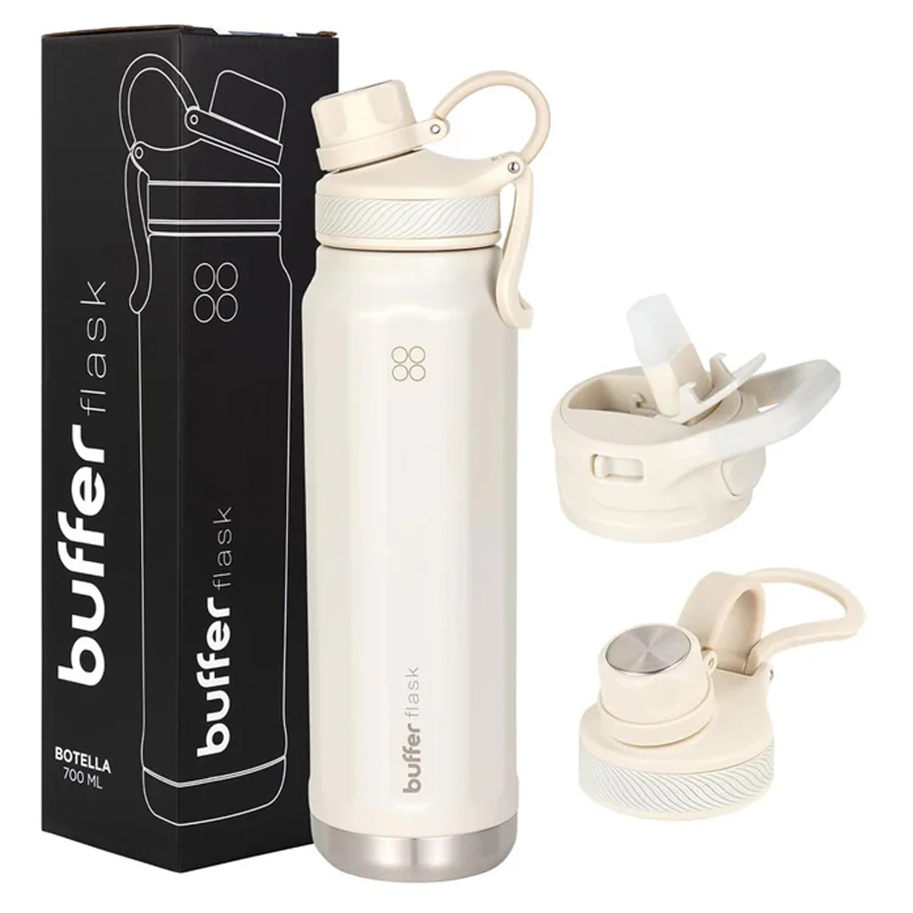 Botella Agua Térmica Buffer Paine 700ml  + 2 Tapas Ivory