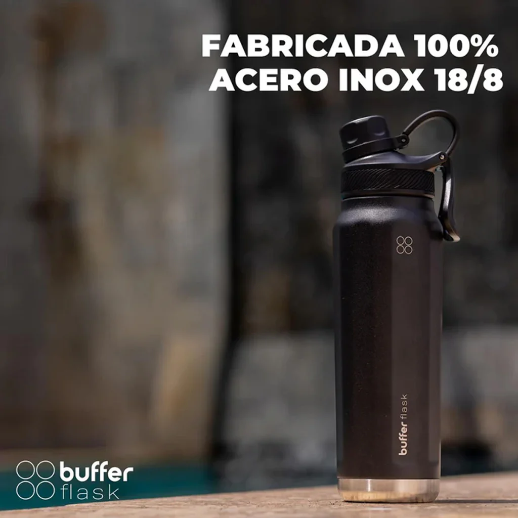 Botella Agua Térmica Buffer Paine 700ml  + 2 Tapas Negra - Image 3