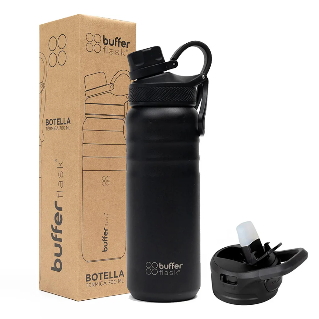 Botella Agua Térmica Yosemite 700ml + 2 tapas  Black