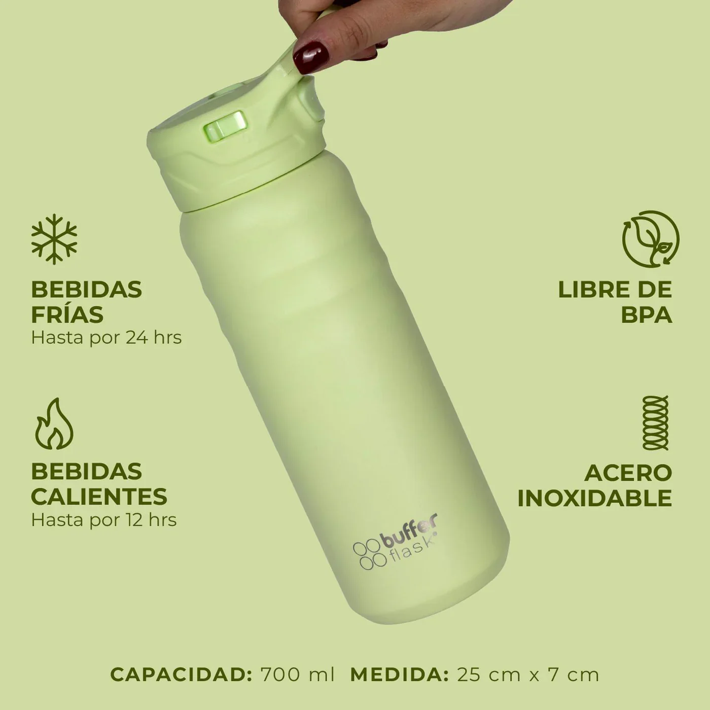 Botella Agua Térmica Yosemite 700ml Acero Inox Agua Fría y Caliente Citrus Green - Image 3