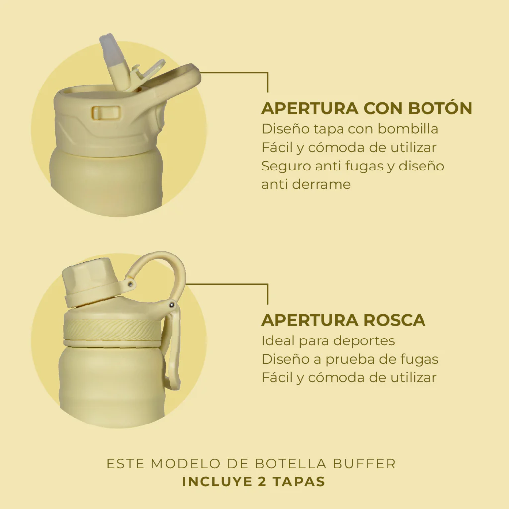 Botella Agua Térmica Buffer 700ml Acero Inox Agua Fría y Caliente Lemon - Image 6