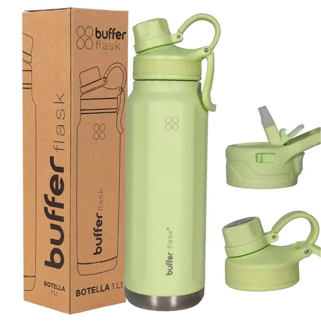 Botella Termica Agua Acero Inoxidable Buffer Paine 1L+tapas Citrus Green