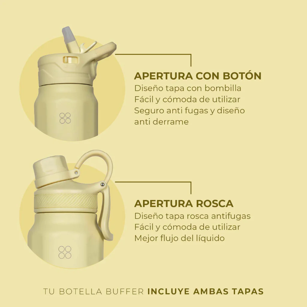 Botella Termica Agua Acero Inoxidable Buffer Paine 1L+tapas Dani Lemon - Image 3