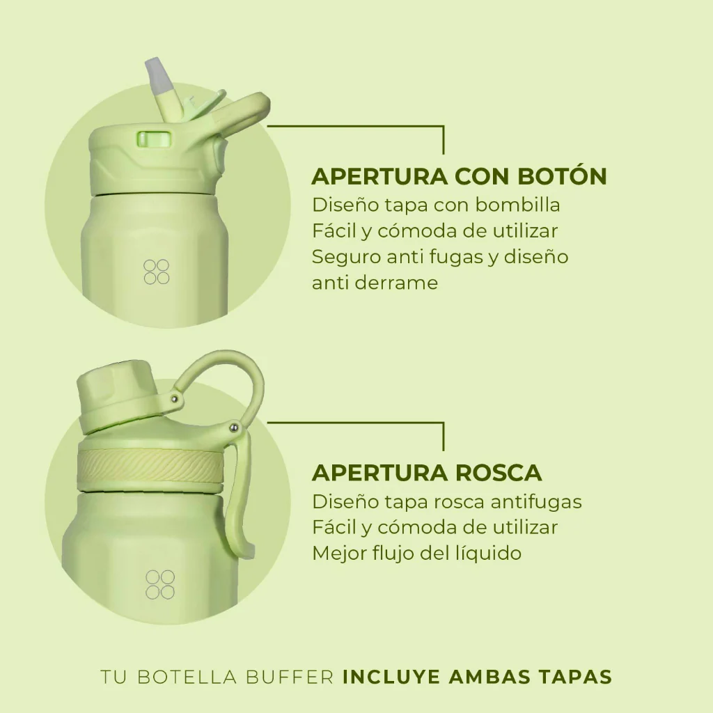 Botella Termica Agua Acero Inoxidable Buffer Paine 700ml +tapas Lemon - Image 2