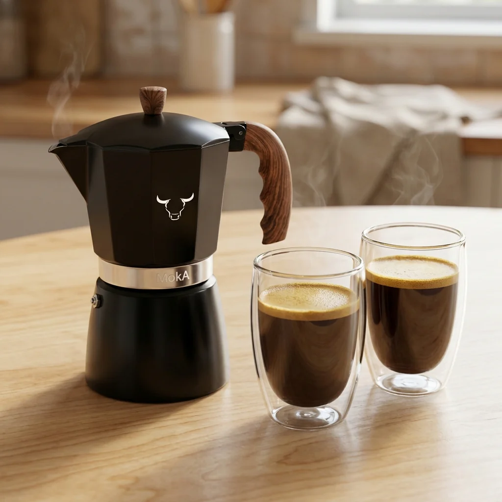 Combo 1 Cafetera Italiana 450ML Wayu + Set 2 Vasos Latte Glasso 473 ml