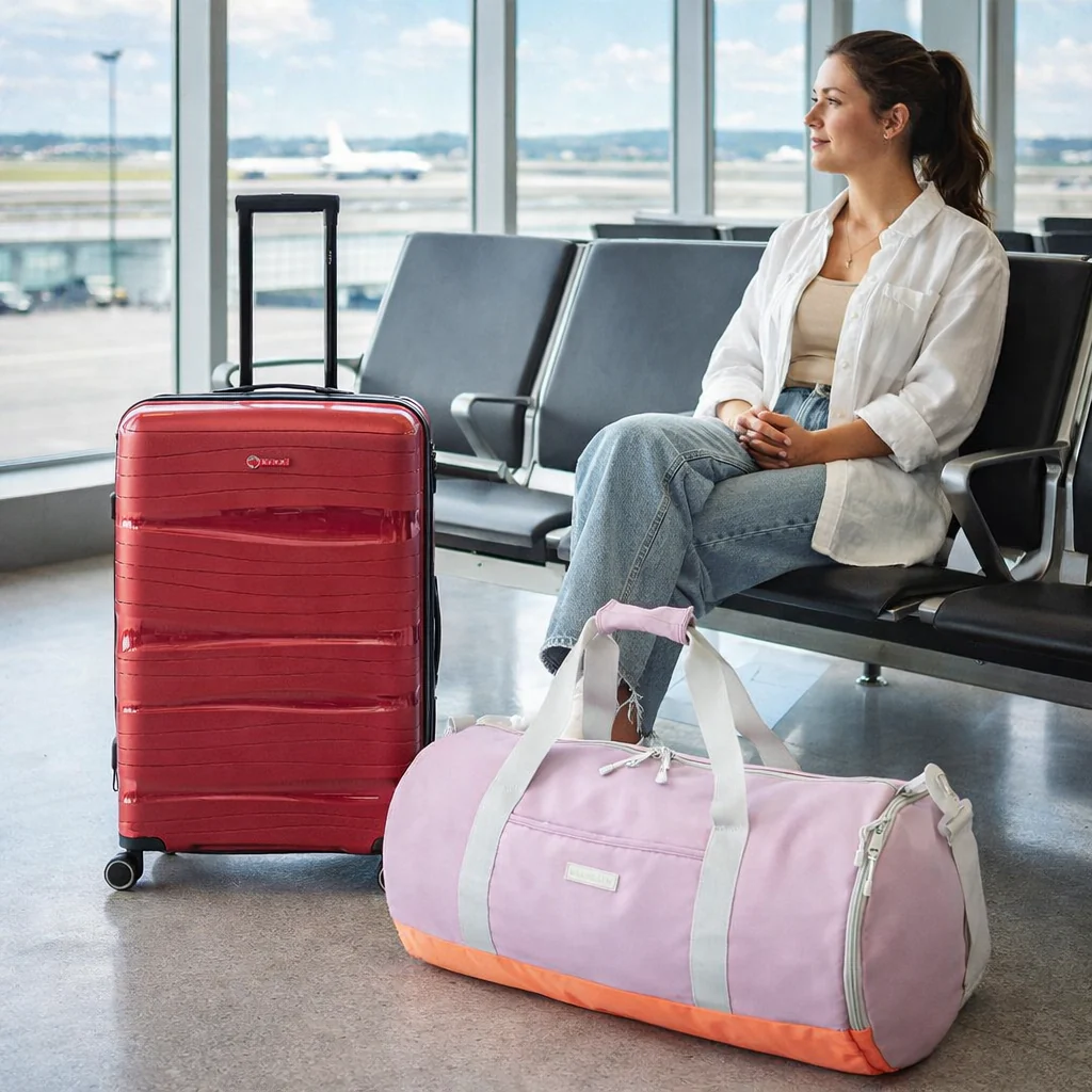 Combo 1 Maleta Kippi Wavy Roja S + 1 Bolso Duffel Saxoline Lila