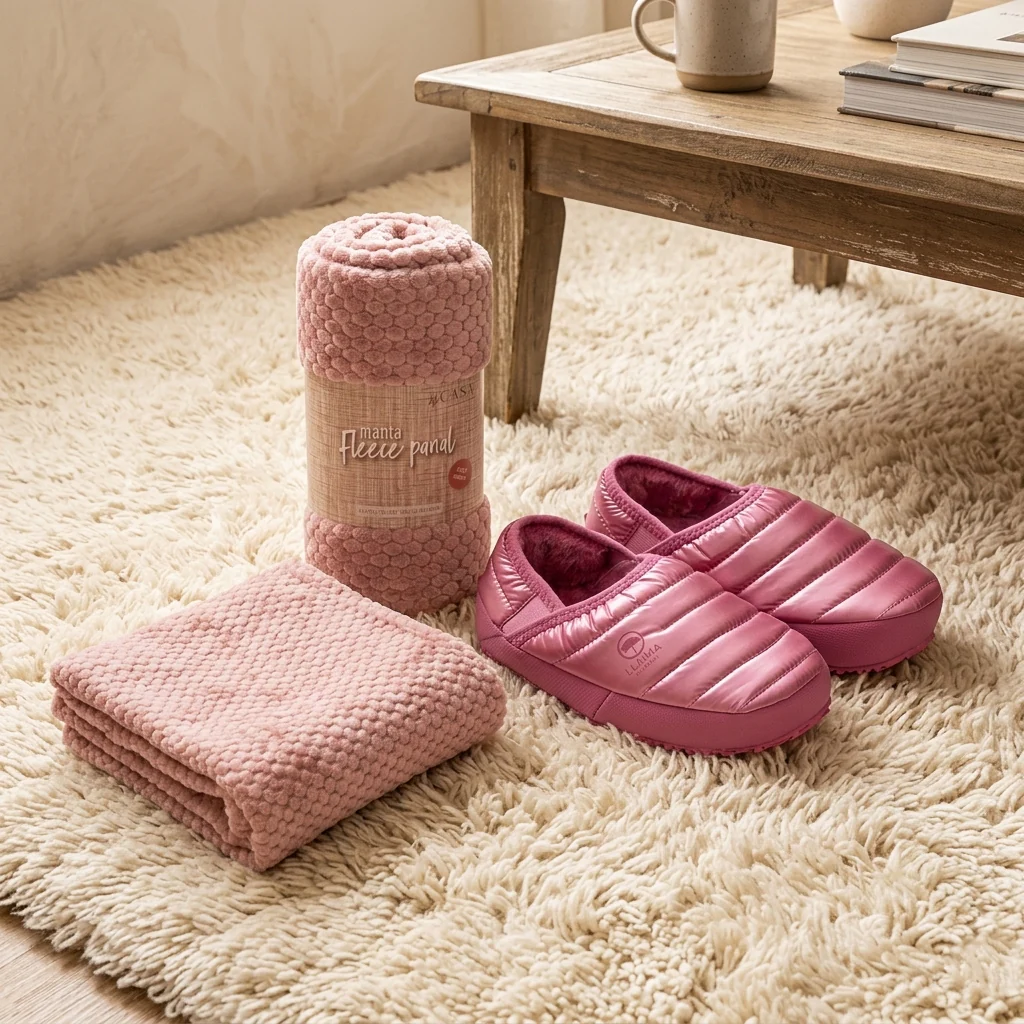 Combo 1 Pantuflas Outdoor Kids Llaima Rosado + 1 Manta Fleece Panal Rosada