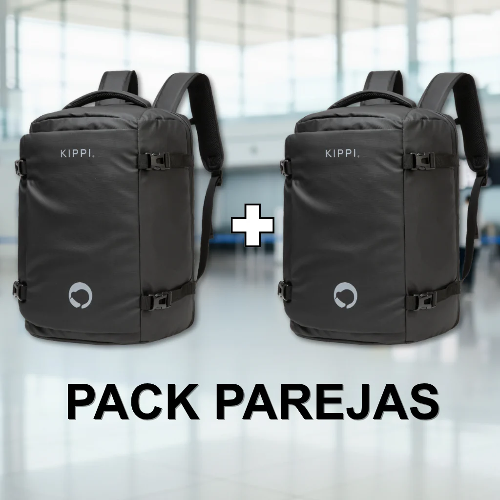 Combo 2 Mochilas de Viaje Cabina. Resistente al Agua. 45 L Kippi Negro