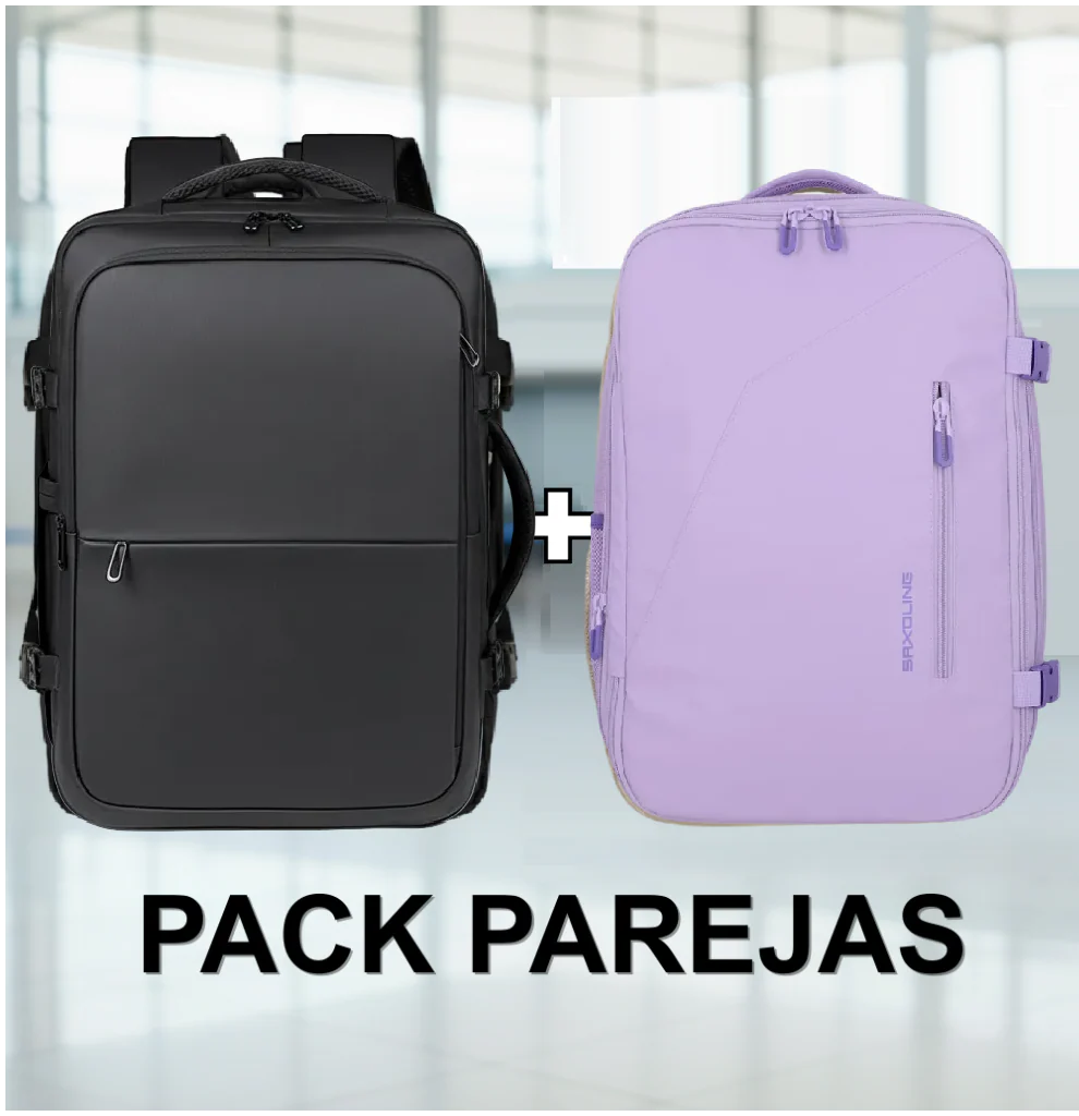 ✈️Combo 2 Mochilas de Viaje Viral: 1 Mochila Saxoline Lila y 1 Mochila Navigator Black 38L