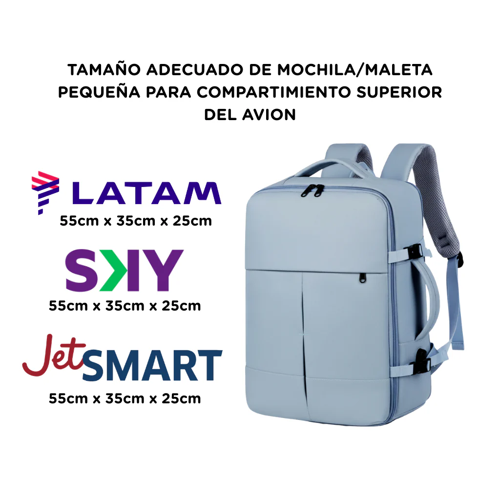 Combo 2 Mochilas de Viaje Viral XL. 1 Mochila Negra 40L y 1 Mochila 36L Ripstop Light Blue. Pack Travel - Image 15