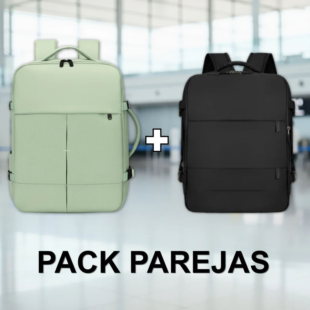 Combo 2 Mochilas de Viaje Viral Cabina XL. Mochila 40L Black  y Mochila 36L. Ripstop Matcha-Green Impermeable Expandible. Pack Travel