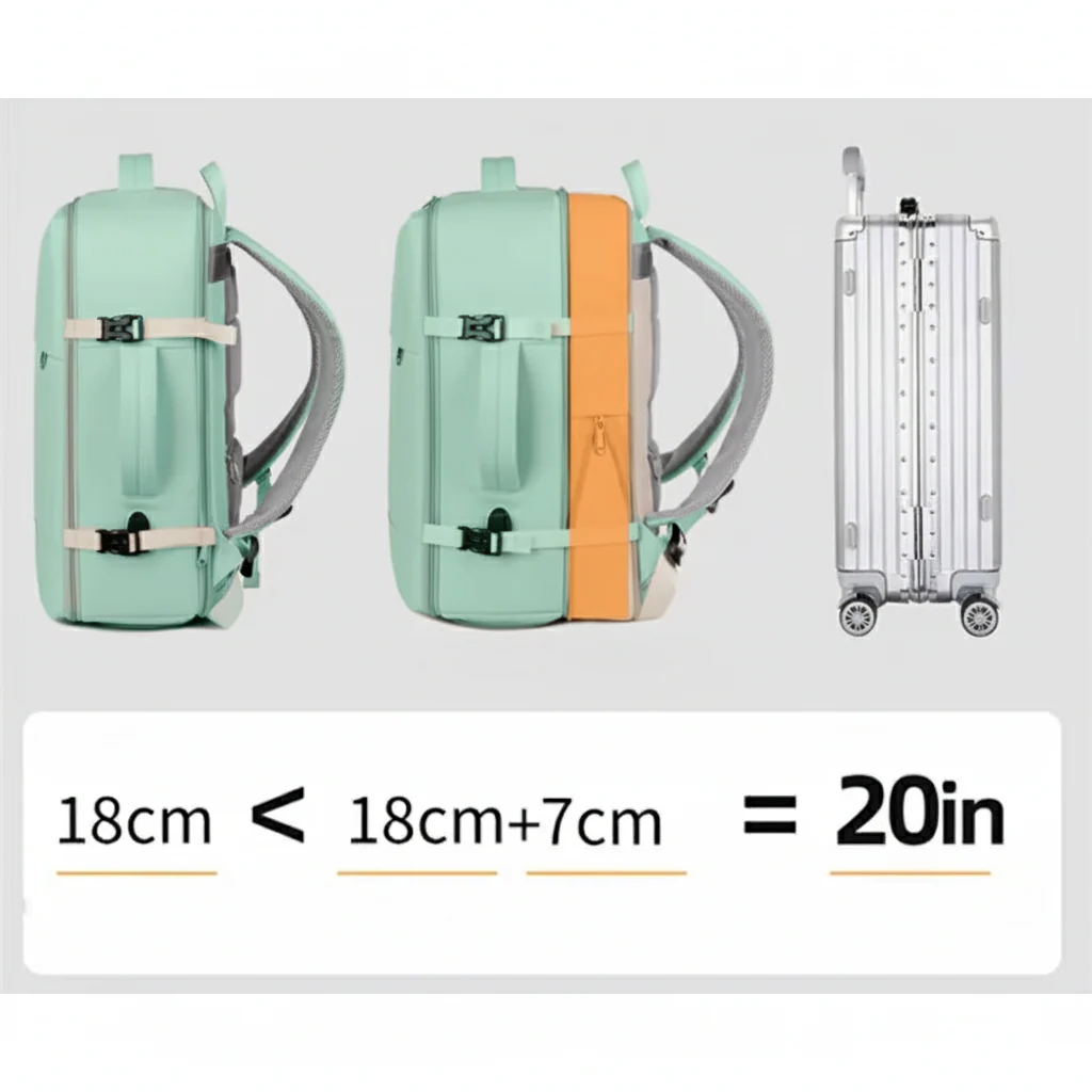 Combo 2 Mochilas de Viaje Viral Cabina XL. Mochila 40L Black  y Mochila 36L. Ripstop Matcha-Green Impermeable Expandible. Pack Travel - Image 10