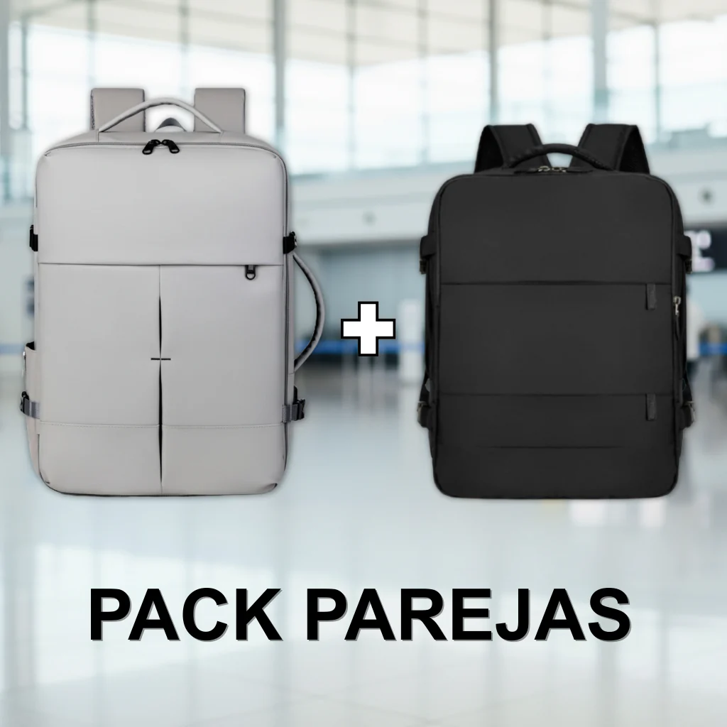 Combo 2 Mochilas de Viaje Viral Cabina XL. 1 Mochila 40L Black y 1 Mochila Impermeable Expandible 36 Litros. Navigator Ripstop Grey