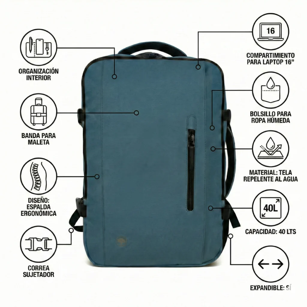 Combo 2 Mochilas de Viaje Viral XL 40L Llaima Color Azul - Image 3