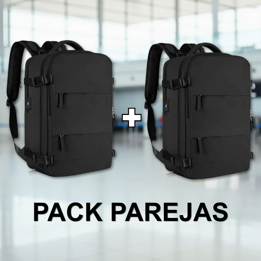 Combo 2 Mochilas Viaje (Cabina Avión) 40L. Negro. Expandible