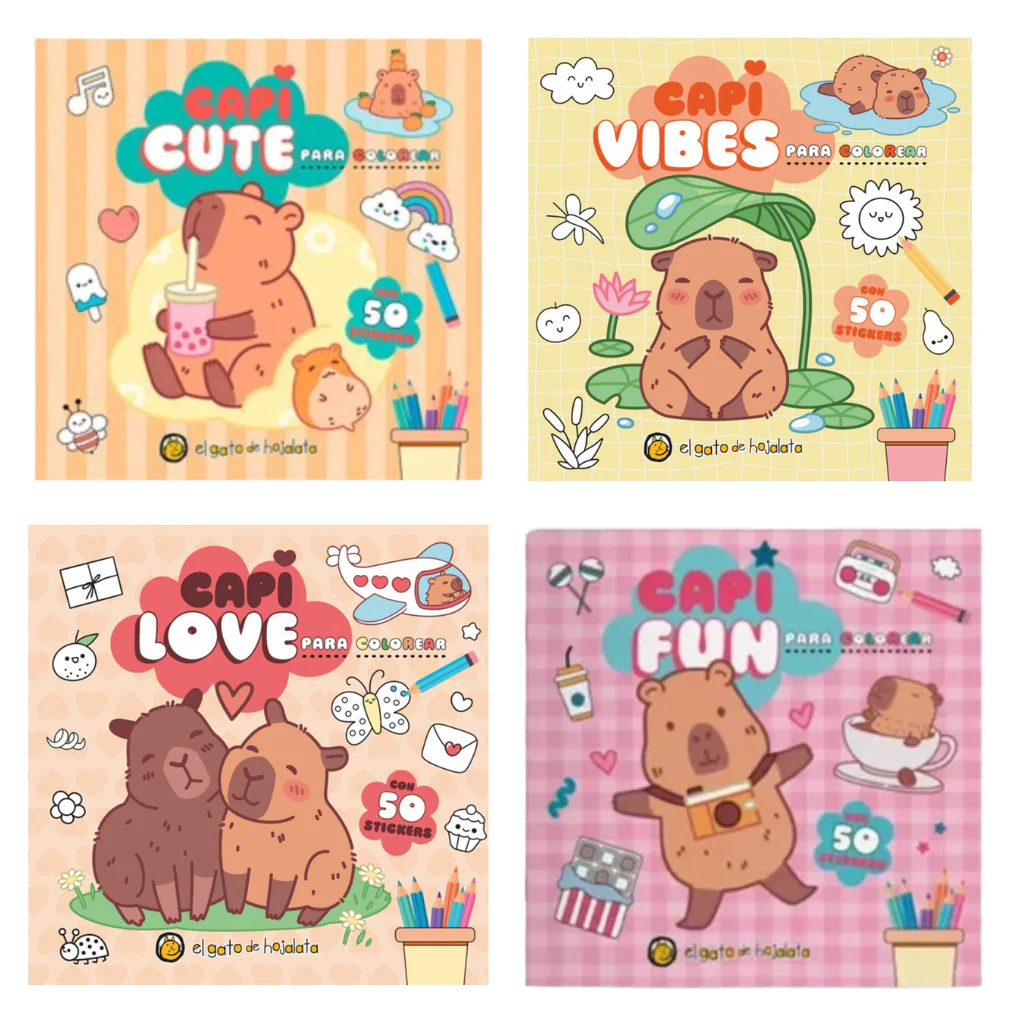 Combo 4 Libros para colorear Capibara