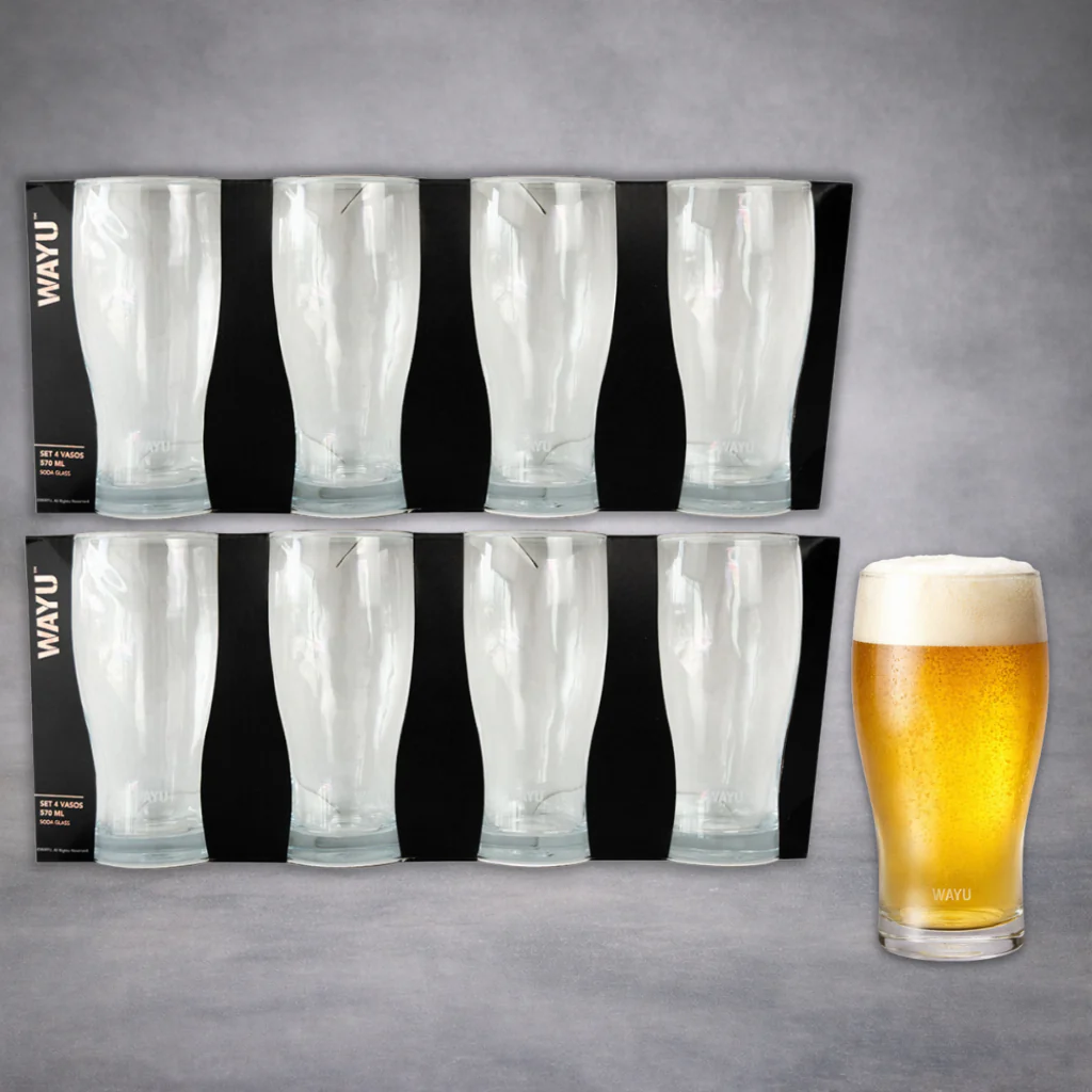 Combo 8 Vasos Cerveceros 570 ml Wayu (2 Sets de 4unidades)