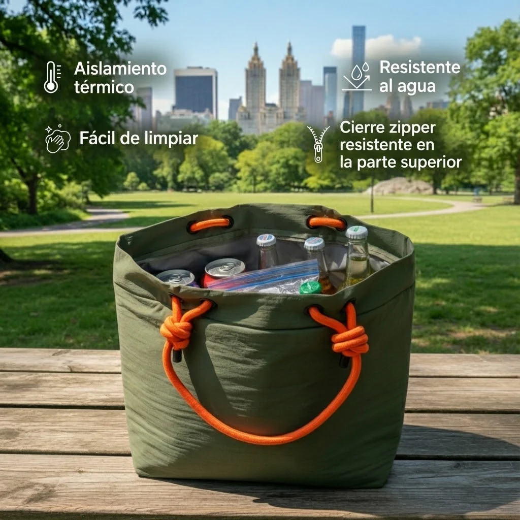 Combo Bolso Cooler Impermeable 16.5Lt Verde Oliva y Banano Rosado - Image 6