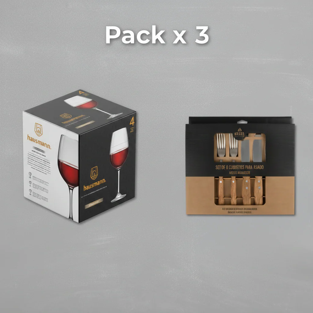Combo 12 personas: Cubiertos de Asado x 24 y Copas de Vino 585ml x 12