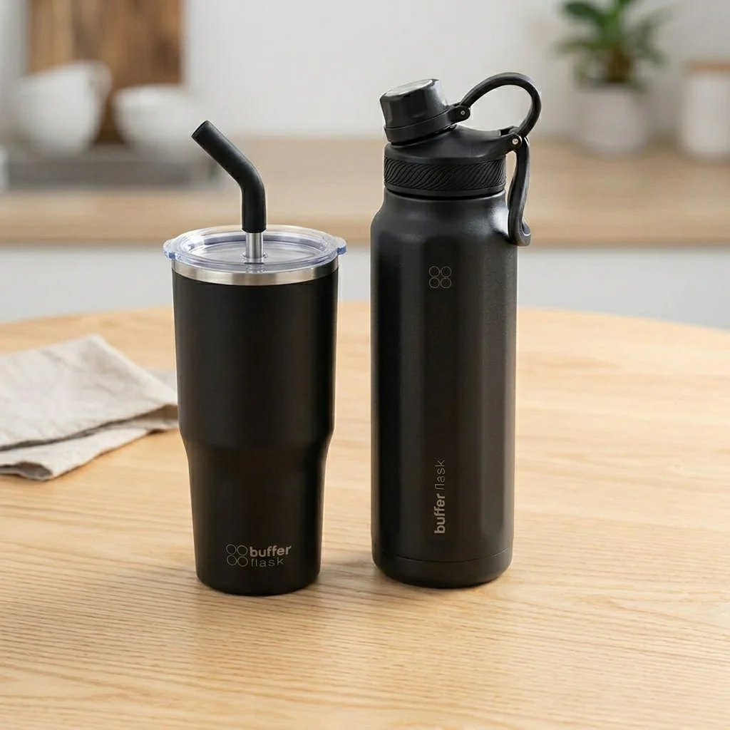 Combo Buffer 1 Mug Térmico Roques 750 ml Negro + 1 Botella Térmica Paine 1 Lt Negra
