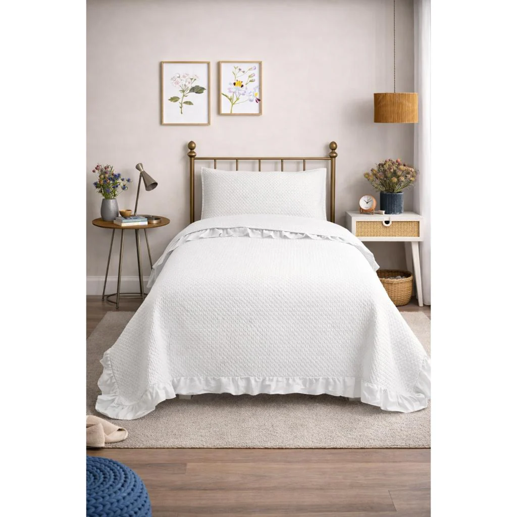 Combo Cubrecama Quilt Reversible 1.5 Plazas Magic White + Manta Fleece Panal Gris Oscuro - Image 2