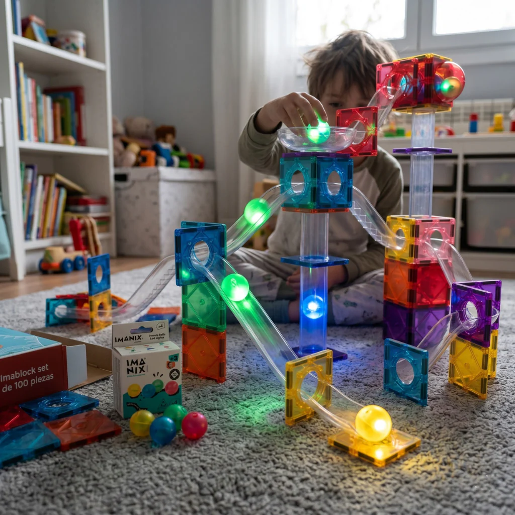 Combo Imablock Tobogán 100 Piezas + Imanix Led 4 Balls