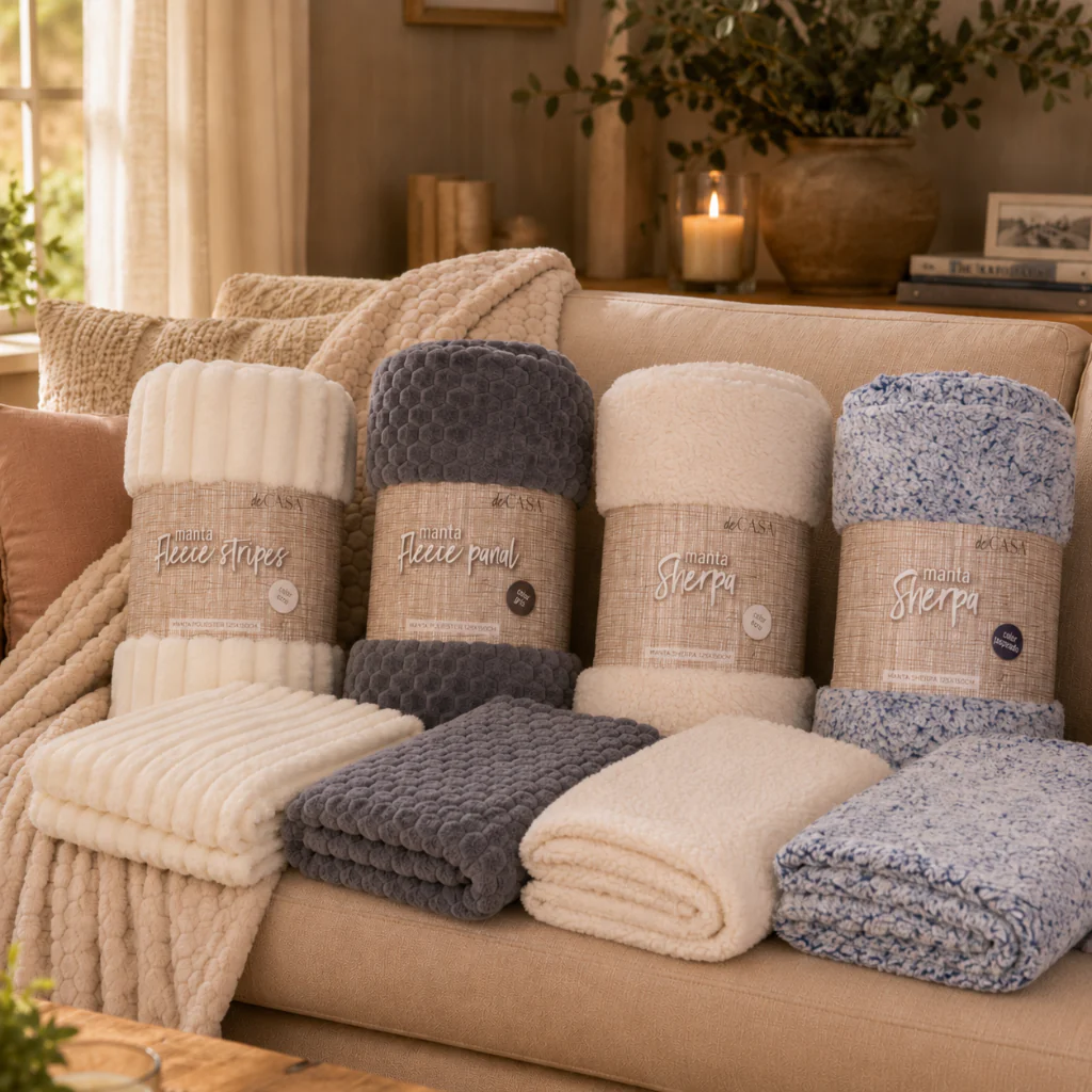 Combo Mantas Sherpa y Fleece 125x150 cm 1 Azul, 2 Ecru + 1 Gris