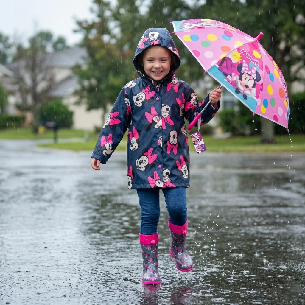 Combo Minnie 1 Paraguas + 1 Bota De Agua + 1 Chaqueta Impermeable