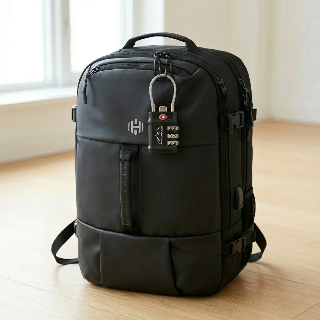 Mochila De Viaje 30L Hardley y Candado Negro (2 Piezas)