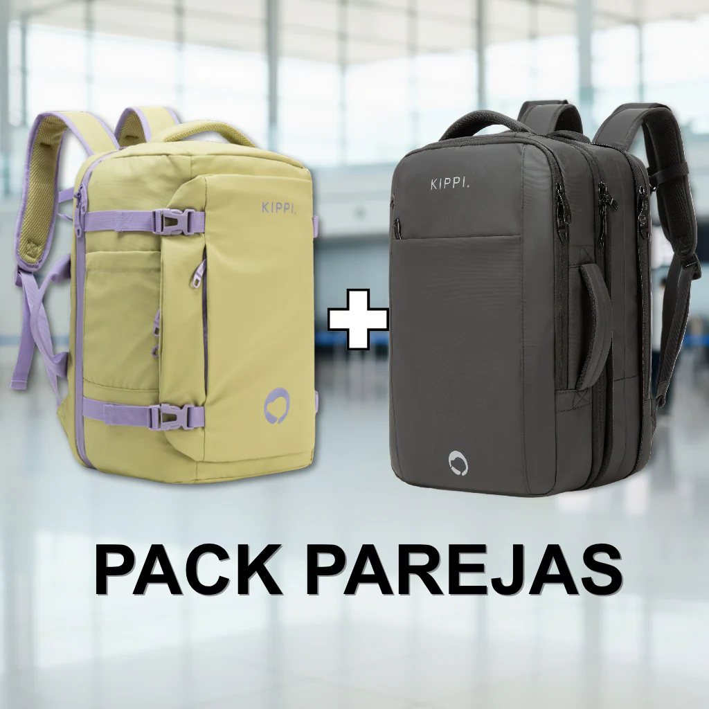 Combo 2 Mochila de Viaje Viral Kippi: 1 Mochila . Resistente al Agua. 45 L Kippi Negro + Mochila de Viaje Viral Cabina 45 L. Resistente al Agua. Kippi Pistacho