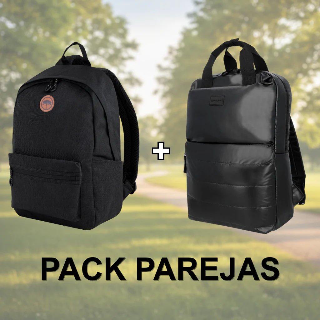 Combo Mochila Puffer Camber Negra 18 Lts Saxoline + Mochila Jane Negra Llaima.