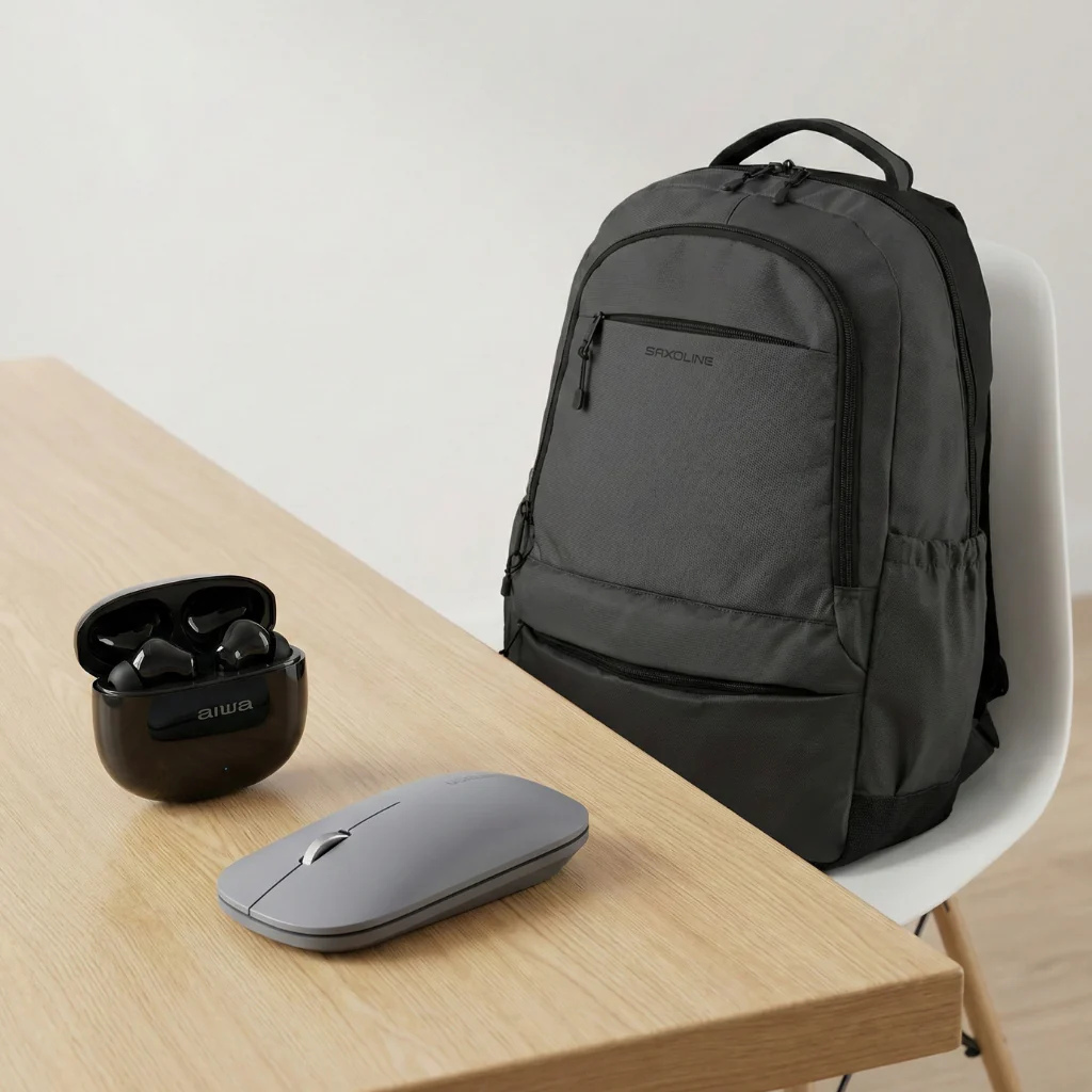 Combo Mochila Saxoline Cardiff Black 30 Lts + Mouse Inalámbrico + Audífonos Bluetooth