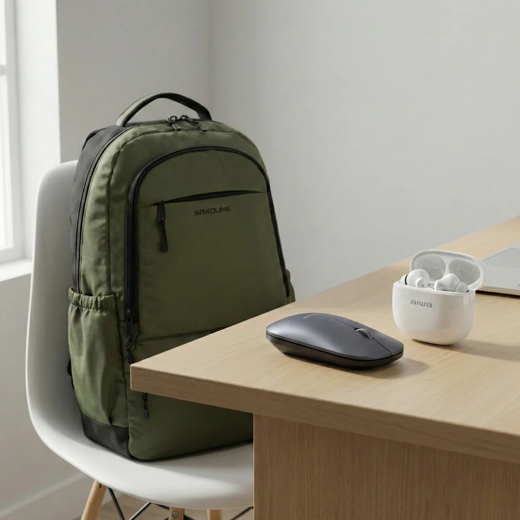 Combo Mochila Saxoline Green + Mouse Inalambrico + Audífonos Bluetooth
