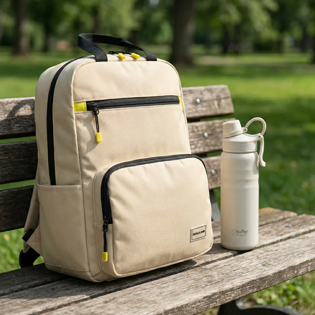 Combo Mochila Saxoline Collins Beige 20 L + Botella Yosemite1 Buffer 700ml Ivory