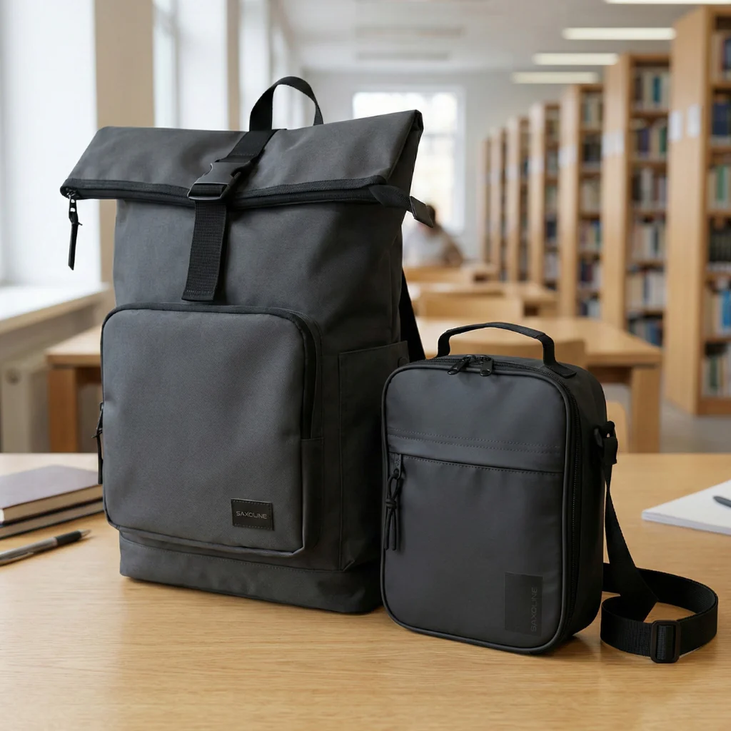 Combo Mochila Saxoline Preston Black + Lonchera Saxoline Negra