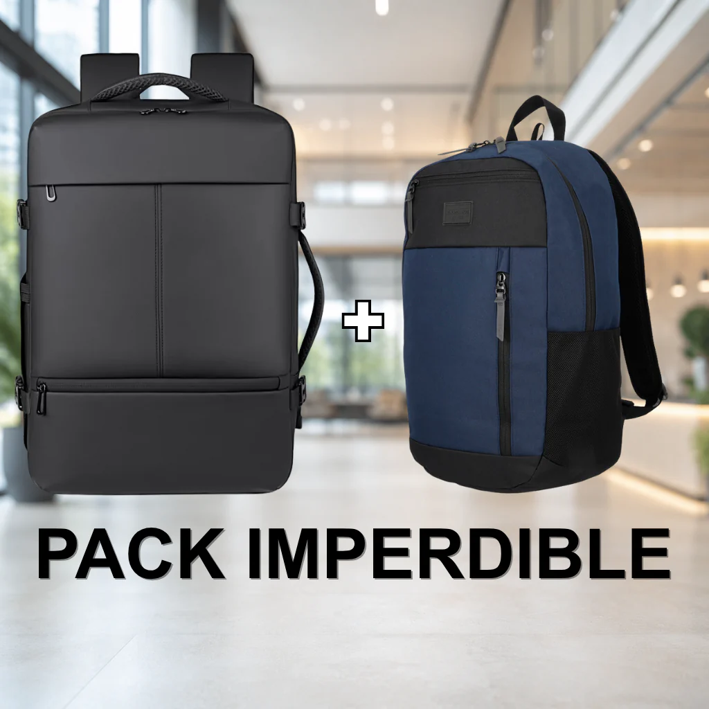 Combo Mochila T90 de Viaje Viral 38L Resistente al Agua + Mochila 26L Stanford Azul Saxoline
