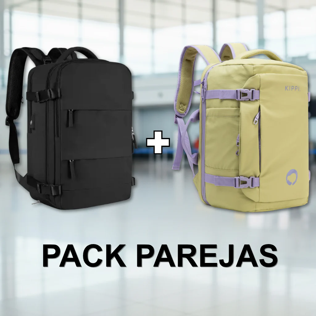 Combo 2 Mochila Viaje (Cabina Avión): 1 Mochila 40L Black + Mochila de Viaje Viral Cabina 45 L. Resistente al Agua. Kippi Pistacho