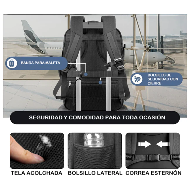 Combo Travel BEIGE: Mochila Viaje 40L + Botella 700ml BUFFER - Image 5