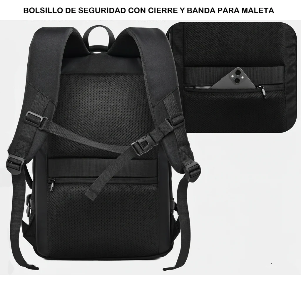 Combo Mochila Viaje Viral Cabina 40L Black y Estuche Organizador Grande 27cm x 13cm Gout Negro - Image 8