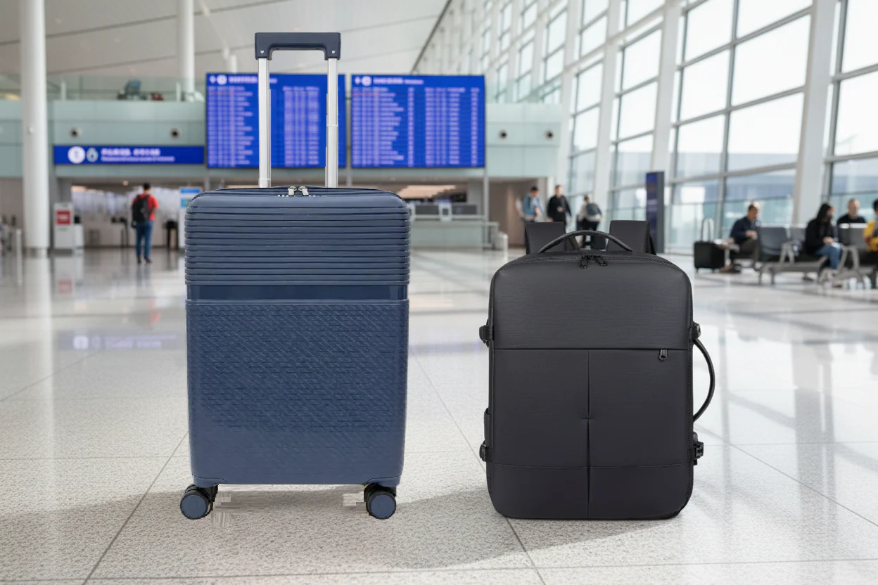 Combo Maleta de Cabina Premium Blue y Mochila Viaje Viral Impermeable 36L Black. Pack Travel