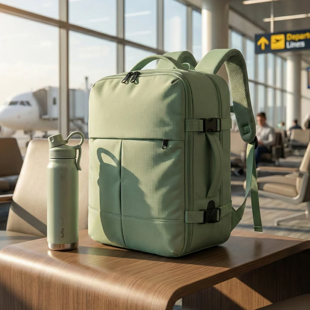 Combo Travel GREEN: Mochila Viaje XL+ Botella 700ml  BUFFER