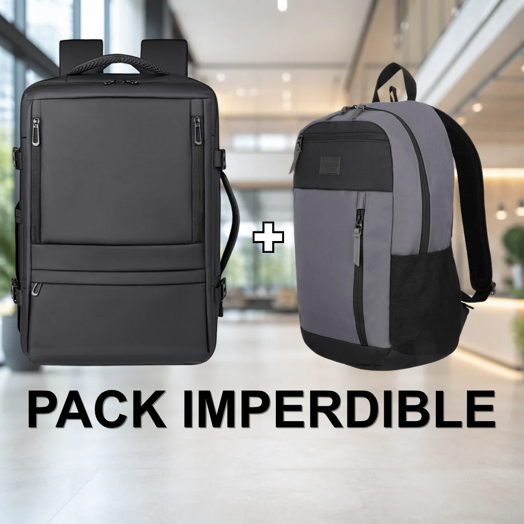 Combo Mochila de Viaje 38L Resistente al Agua + Mochila 26L Carbon Grey Stanford Saxoline