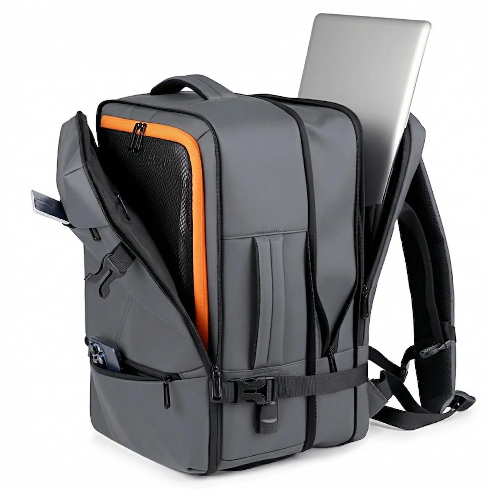 Combo Mochila de Viaje 38L Resistente al Agua + Mochila 26L Carbon Grey Stanford Saxoline - Image 10