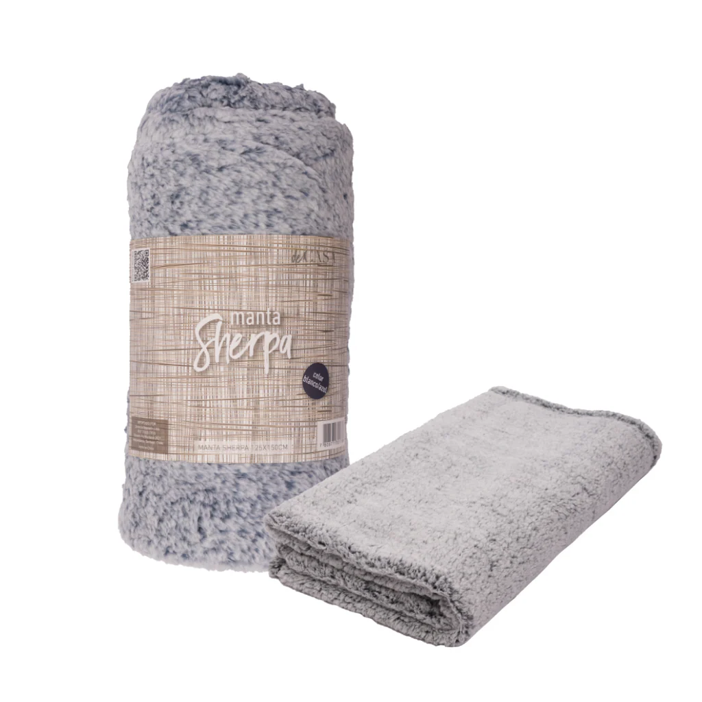 Combo Paraguas Retráctil Azul + Manta Sherpa Gris Jaspeado - Image 3