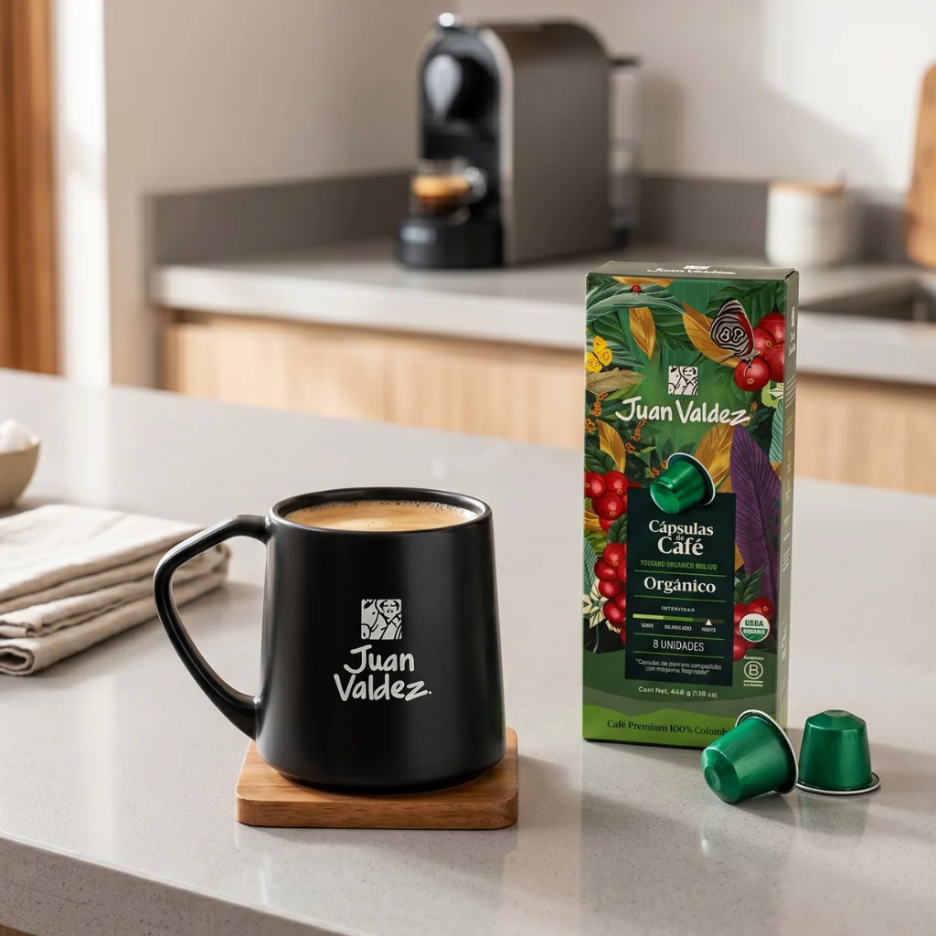 Combo Taza Iconic Negra 400 ml + Cápsulas Juan Valdez Orgánico x8